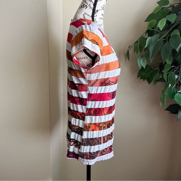 Mandee Striped Short Sleeve Printed T-Shirt Orange Sz M - Picture 7 of 16